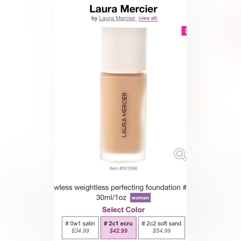 Laura Mercier Real Flawless Weightless Perfecting Foundation 2C1 Ecru